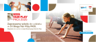 Grafika promująca IV Bieg Fair Play PKOl 2025. Na pierwszym planie dziewczynka w stroju sportowym przygotowuje się do startu na bieżni lekkoatletycznej. W tle inni młodzi zawodnicy również ustawieni na linii startu. W lewym górnym rogu zdjęcie dwóch osób przybijających sobie „piątkę” oraz logo "World Fair Play Day". Tekst na grafice informuje: „Zapraszamy szkoły do udziału w IV Biegu Fair Play PKOl. Biegnijcie dla wartości z okazji Światowego Dnia Fair Play”. W prawym dolnym rogu znajduje się link do strony: www.olimpijski.pl oraz logo sponsora wydarzenia. Całość ozdobiona kolorowymi geometrycznymi kształtami w barwach czerwieni, niebieskiego i beżu.