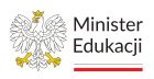 Grafika przedstawia logo Ministerstwa Edukacji w Polsce. Po lewej stronie znajduje się stylizowany wizerunek orła białego w koronie – symbol godła państwowego. Po prawej stronie widnieje napis „Minister Edukacji”, a pod nim linia w barwach narodowych Polski – czarna i czerwona.